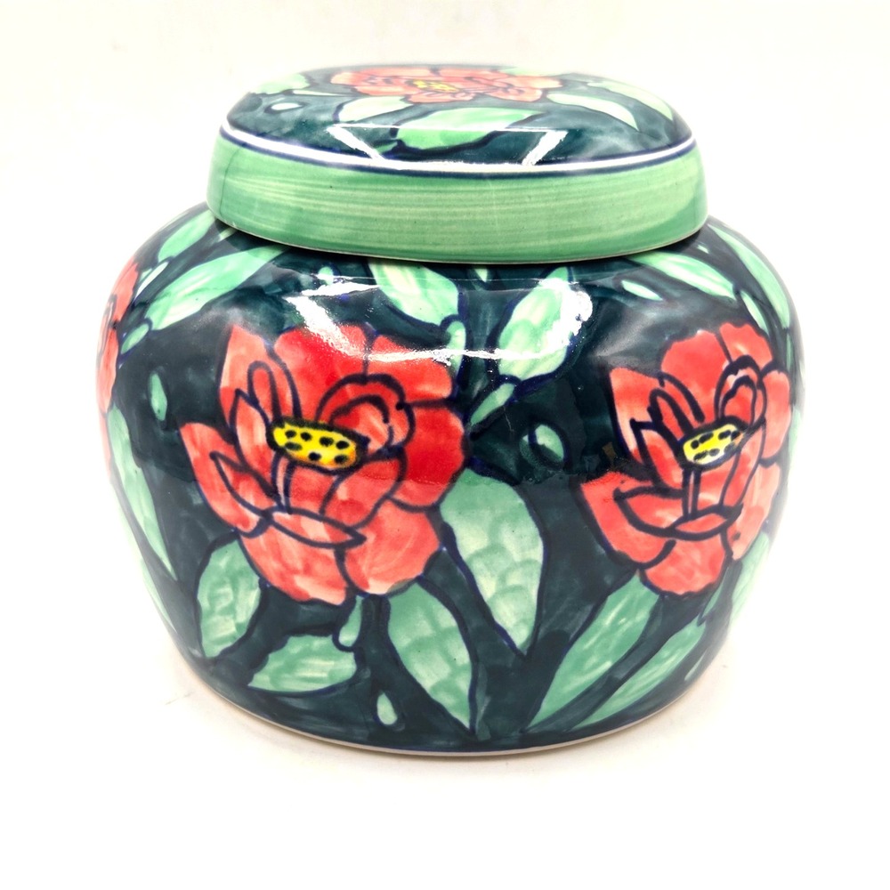 Ceramic Ginger Jar with Lid Hand Painted Floral Design VIBRANT Colors India
